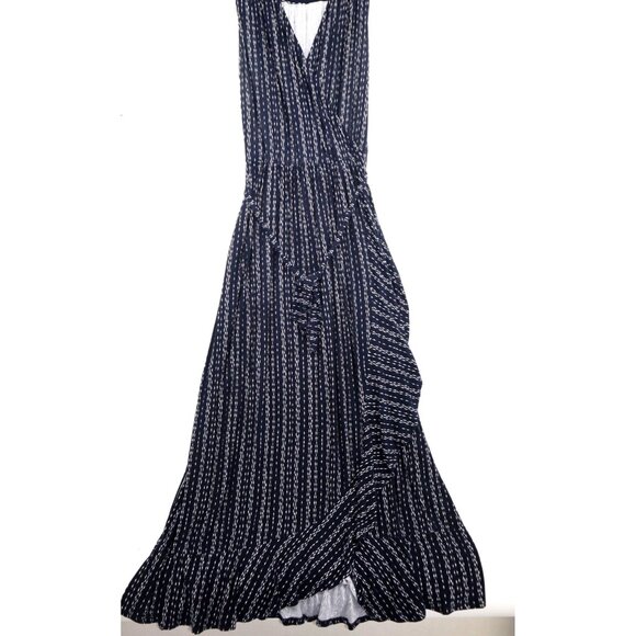 Navy Wrap Maxi Dress With Ruffle Hem Adjustable Waist Tie Assymetric Summer 3X - Picture 1 of 10